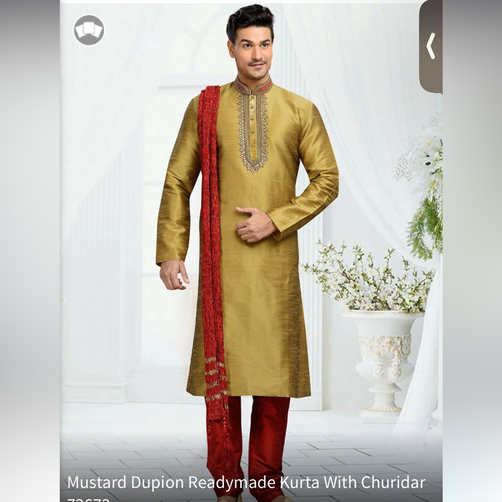 XL Mustard Dupion Kurta with Chundar